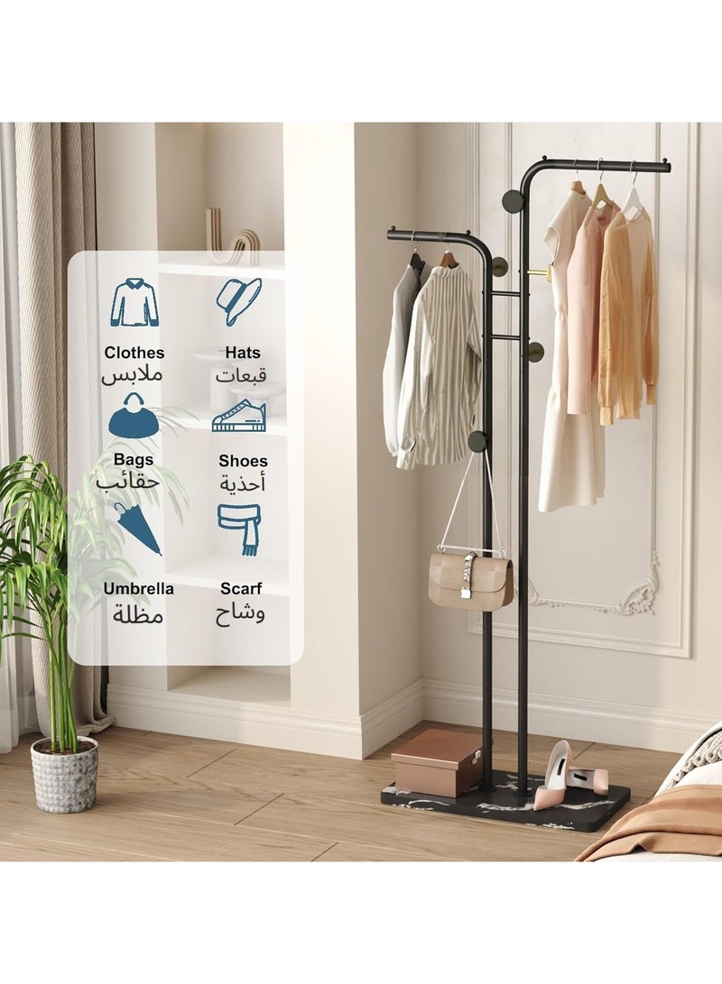 اكسيسن حامل معاطف معدني عصري، حامل معاطف بقضيب مزدوج مع قاعدة متينة من الألواح الصخرية وموفر للمساحة ومناسب لغرفة النوم وغرفة المعيشة والمدخل - Image 3